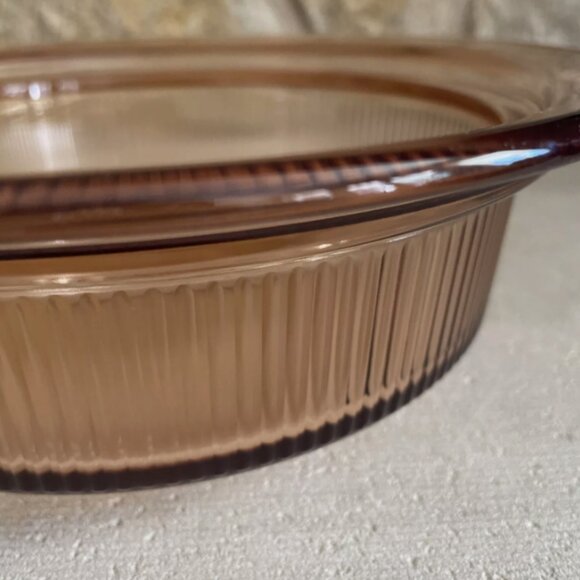 Corning Vision 1 Quart Casserole Serving Round Dish Ribbed Amber V-31-B NO LID - Picture 3 of 5